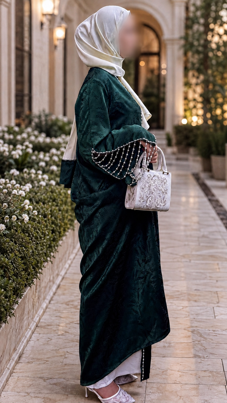 عباية كمخة جاكارد مع خمار ساتان كراش