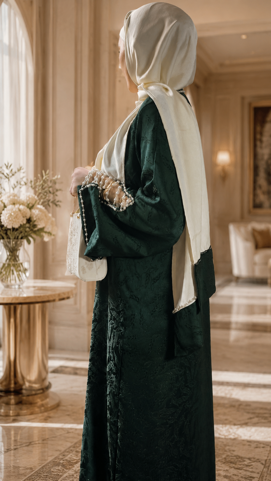 عباية كمخة جاكارد مع خمار ساتان كراش