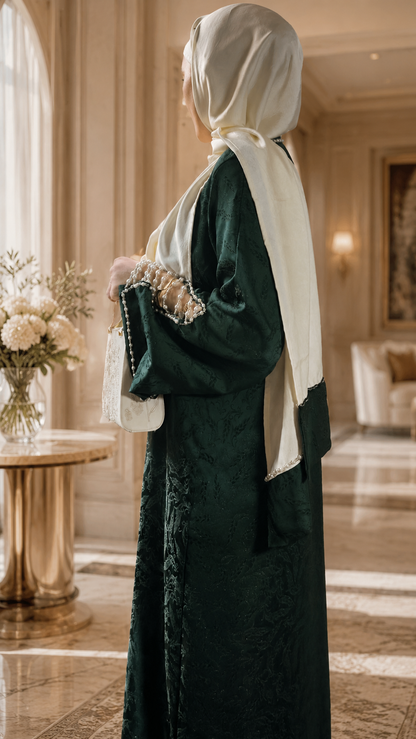 عباية كمخة جاكارد مع خمار ساتان كراش
