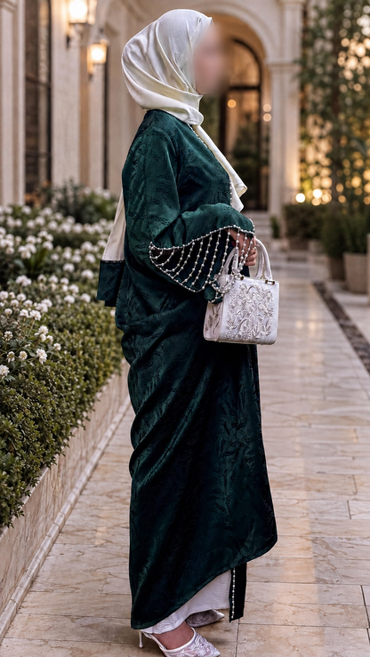 عباية كمخة جاكارد مع خمار ساتان كراش